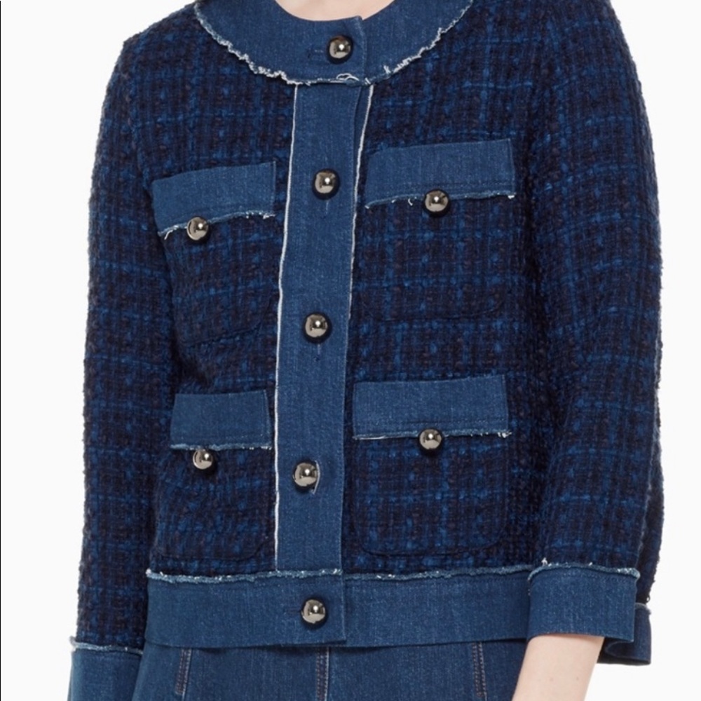 New Kate Spade Blue Tweed Denim Jacket Small